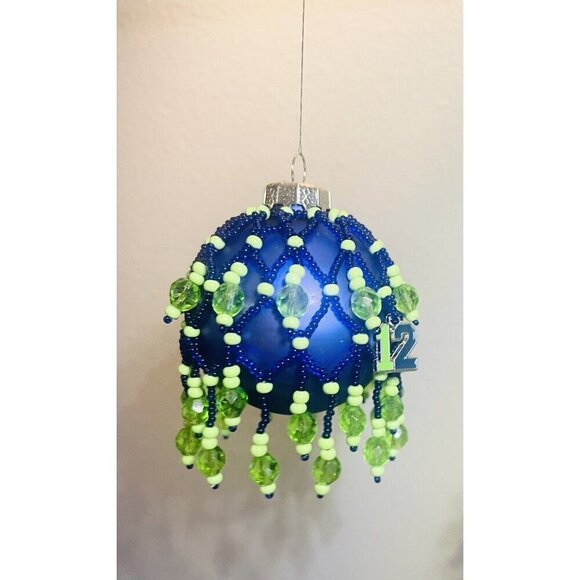 3 Seahawks Christmas Ornaments Bulbs Balls Beaded Net Beads Cover Fan #12 - Picture 2 of 12